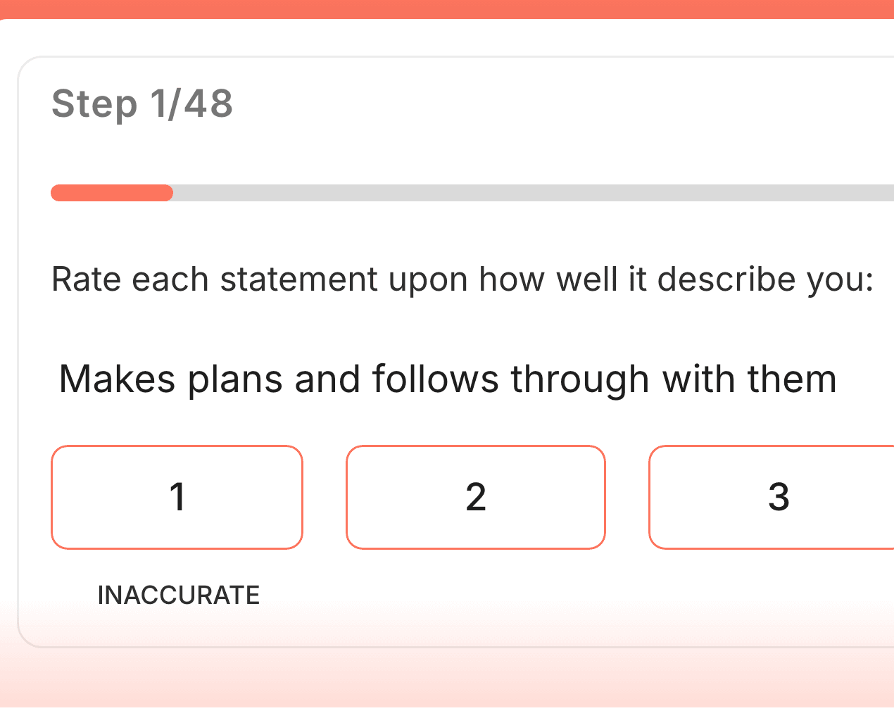 Mopid behavioral assessment question asking candidates to rate a statement on a 1-5 scale