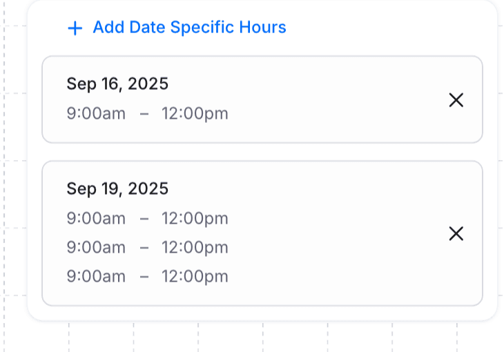 Date-specific interview hours added for Sep 16 and Sep 19, 2025