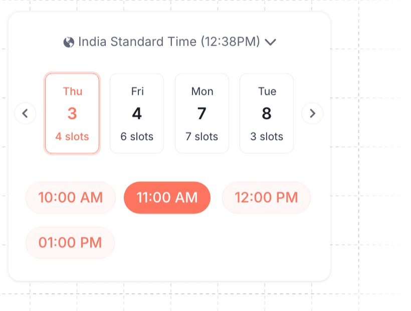 Candidate-facing booking widget showing available interview days and time slots