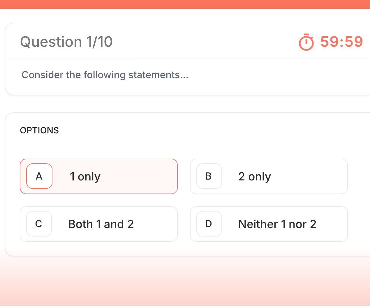 Mopid assessment interface showing a multiple-choice question with a countdown timer